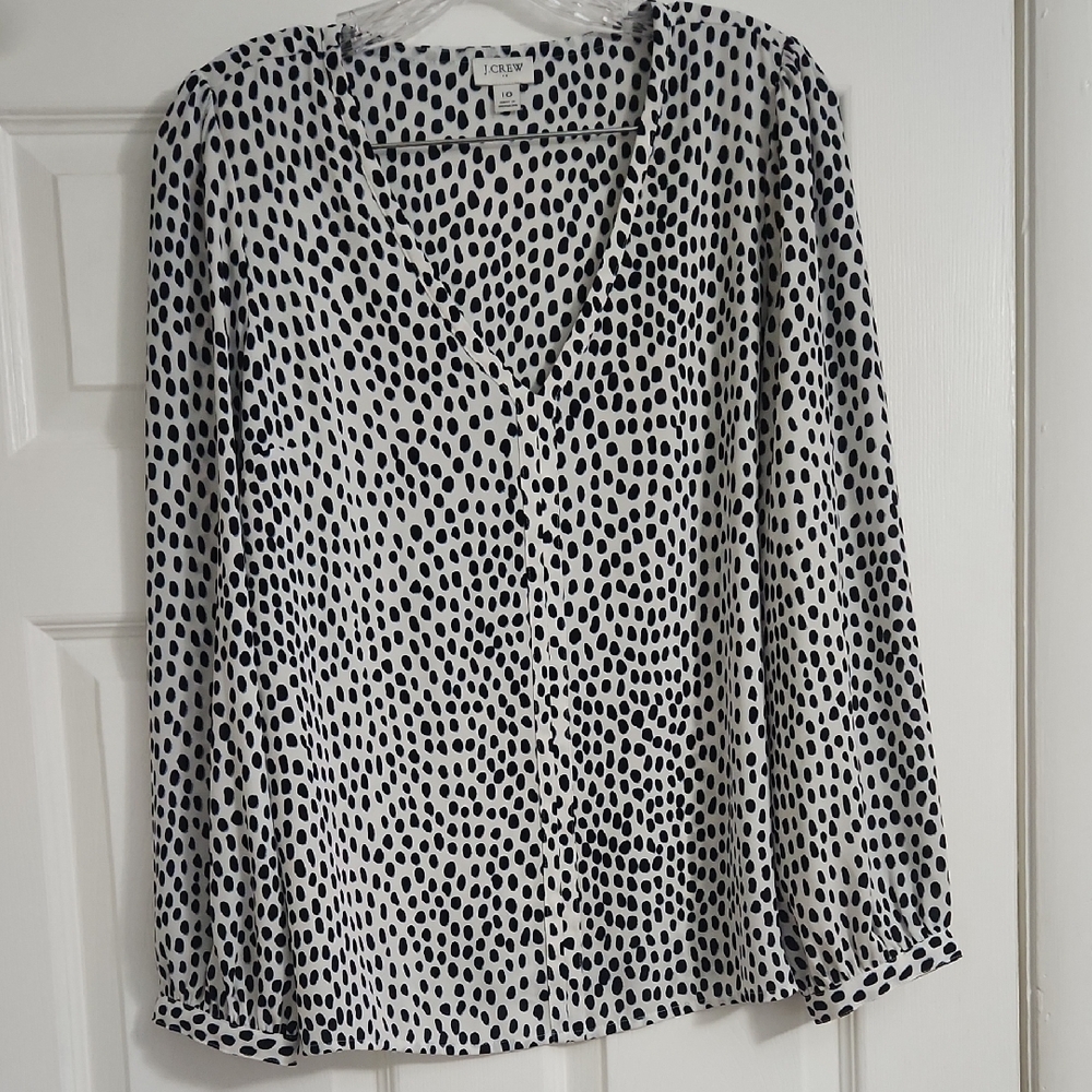 J. Crew Black and White Relaxed Long Sleeve Blouse